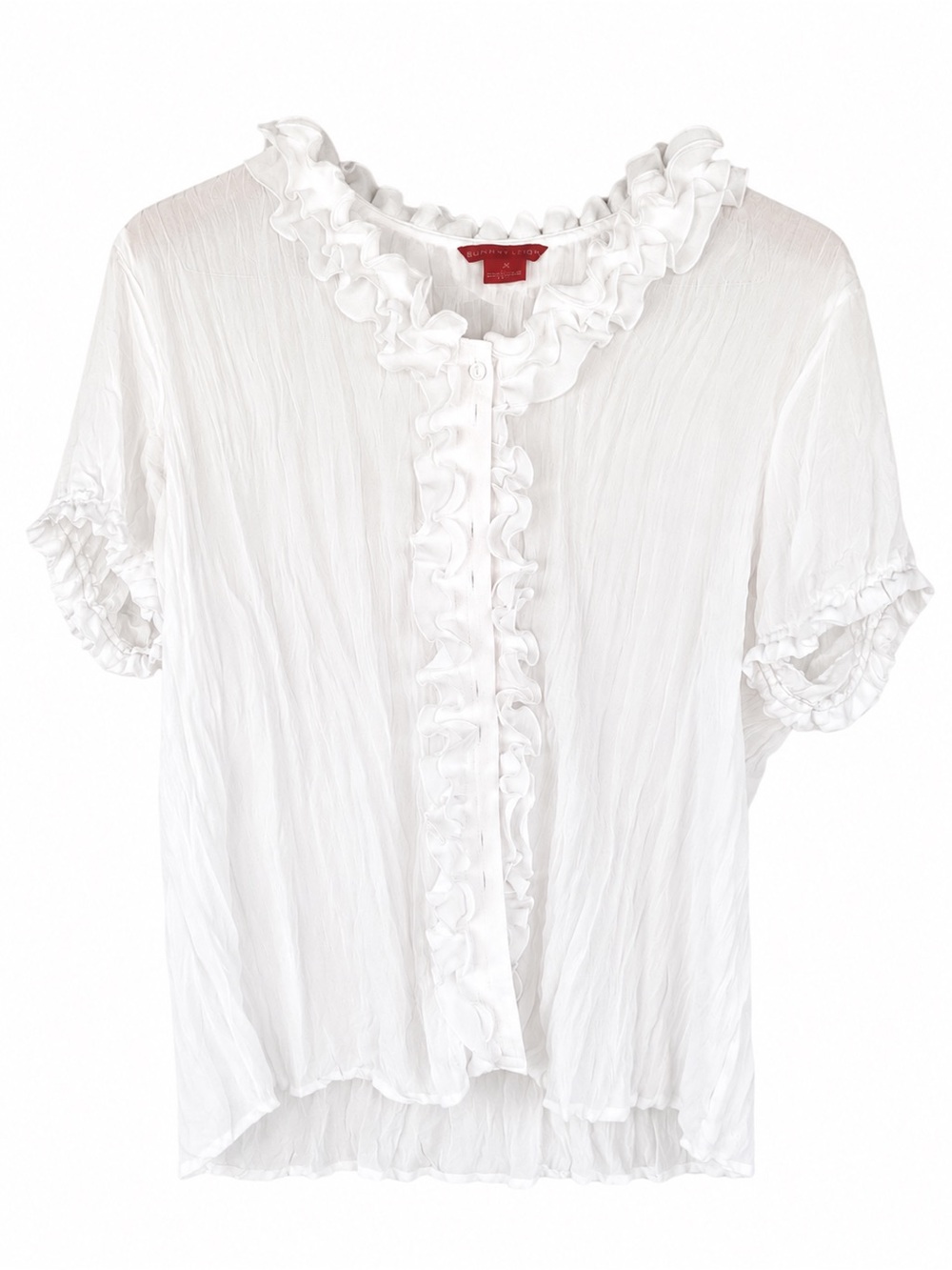Sunny Leigh White Ruffled Short-Sleeve Blouse